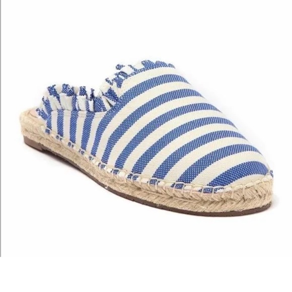 kate spade Shoes - Kate Spade Laila Espadrille Blue White Striped Ruffle Mule Shoe Sz 9.5